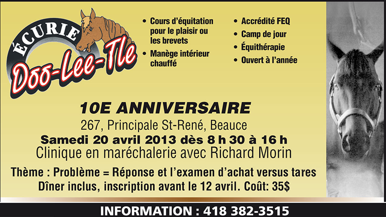 ÉCURIE DOO-LEE-TLE : fête son 10e anniversaire venez vous amuser!!