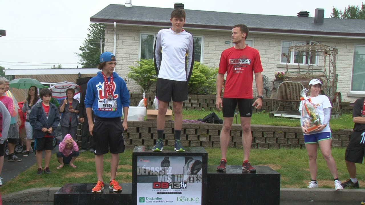 Les 3 premières places pour le 5 km course (Hommes): 3- Joel Doyon-Laliberté (Québec), 2- Antoine Paquin (Château-Richer), 1- Edouard Boutin (St-Malachie)
