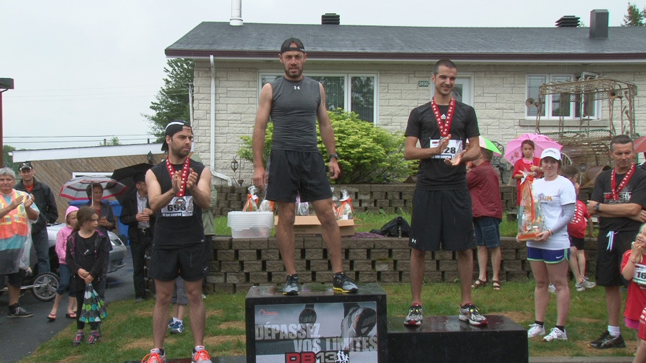 Les 3 premières places pour le 10 km (Hommes): 3- Vincent Veilleux (Charny), 2- Yannick Bernard (St-Georges), 1- François Payette (L'Ancienne-Lorette)