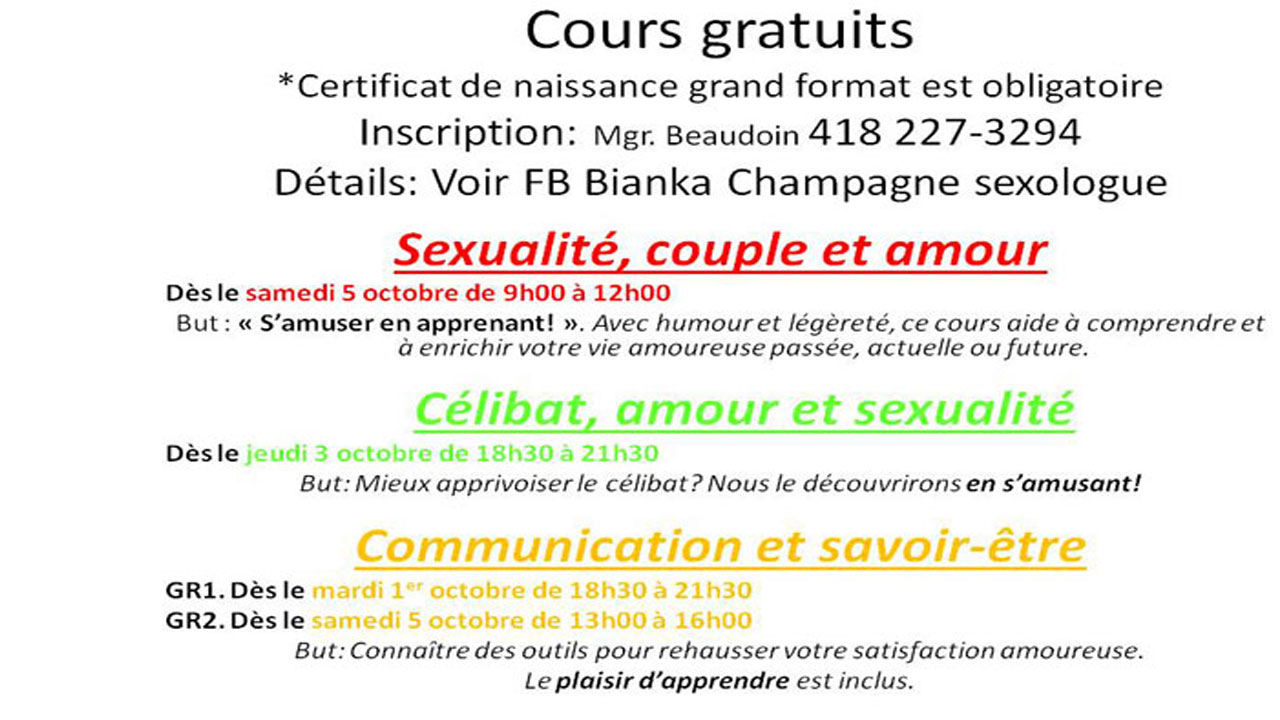 Cours gratuit avec  Bianka Champagne, sexologue M.A. et thérapeute en IMO
