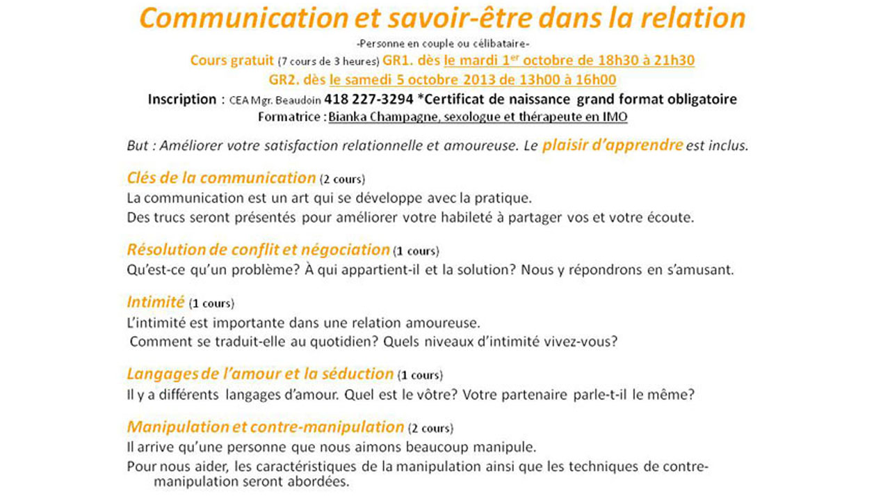 Cours gratuit avec  Bianka Champagne, sexologue M.A. et thérapeute en IMO
