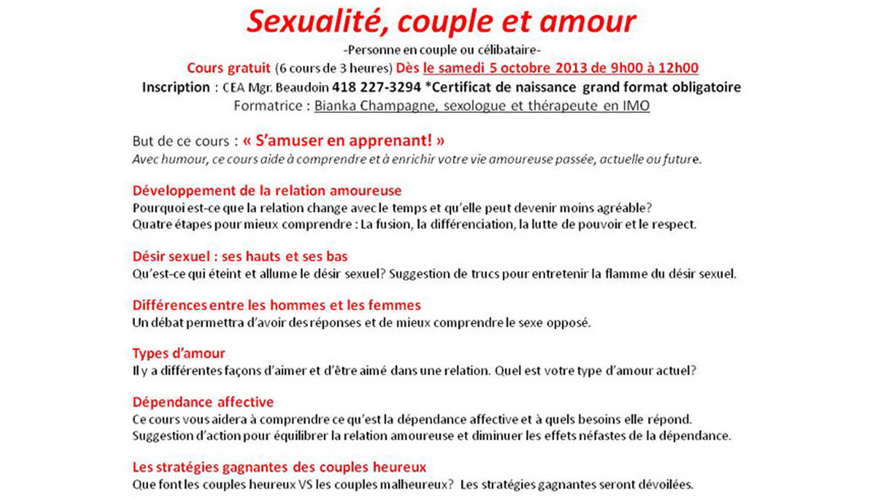 Cours gratuit avec  Bianka Champagne, sexologue M.A. et thérapeute en IMO