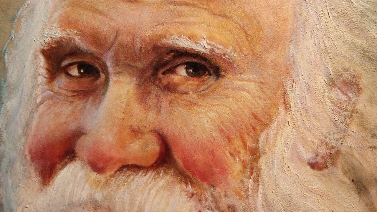 «Le sage navigateur» alkyde sur peau de chevreuil.