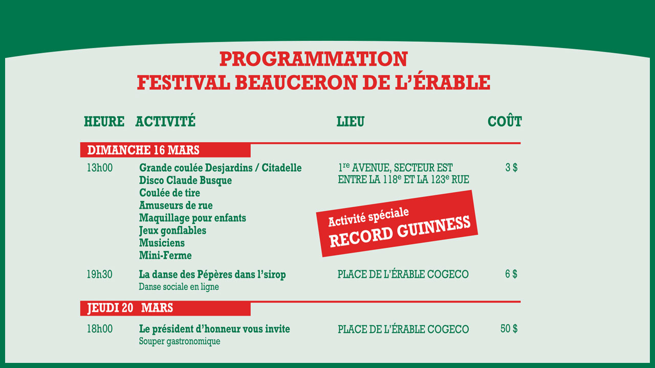 Programmation du 25e Festival beauceron de l'érable