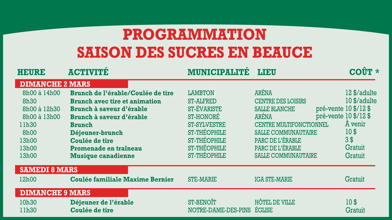 Programmation du 25e Festival beauceron de l'érable