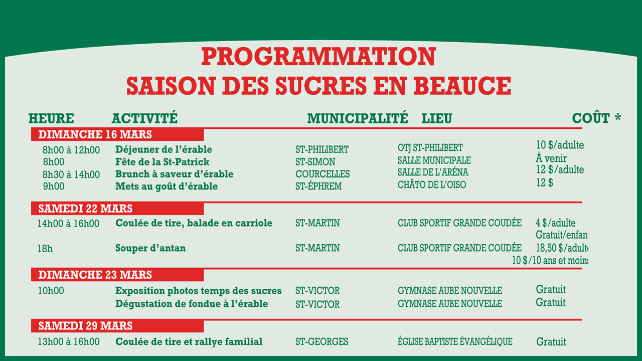 Programmation du 25e Festival beauceron de l'érable