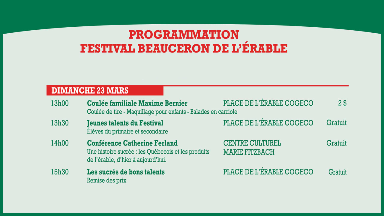 Programmation du 25e Festival beauceron de l'érable