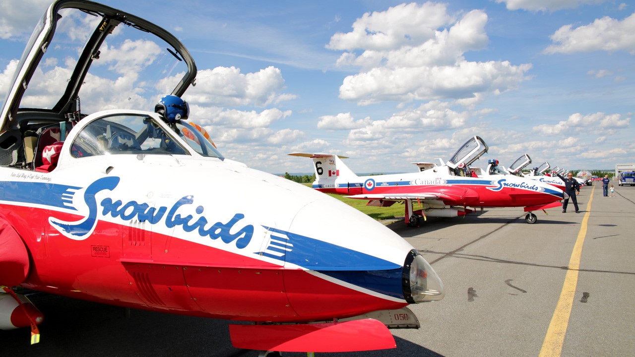 Les Snowbirds atterrissent à Saint-Georges.