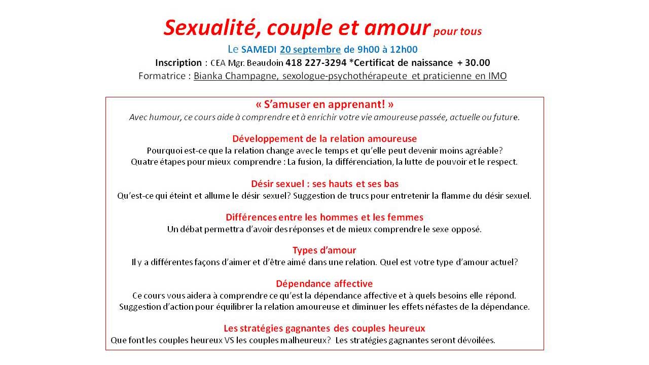Cours avec Bianka Champagne M.A., Sexologue-psychothérapeute et praticienne en IMO