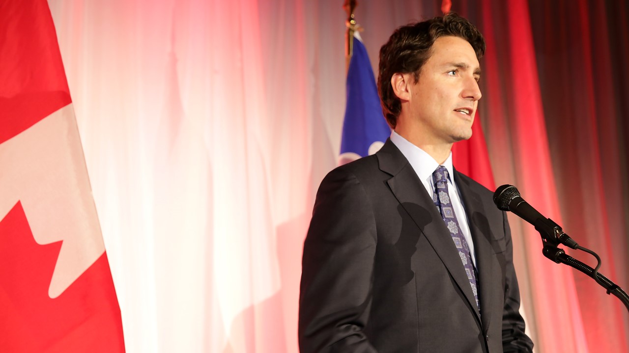 Le chef du Parti libéral du Canada (PLC), Justin Trudeau, lors de son passage en Beauce.