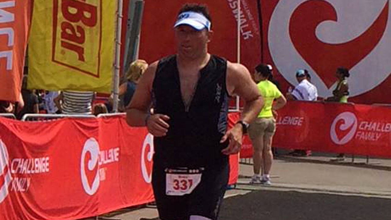 Bruno Vaillancourt lors de son arrivée au « demi-Ironman » du Maine le 30 août dernier.