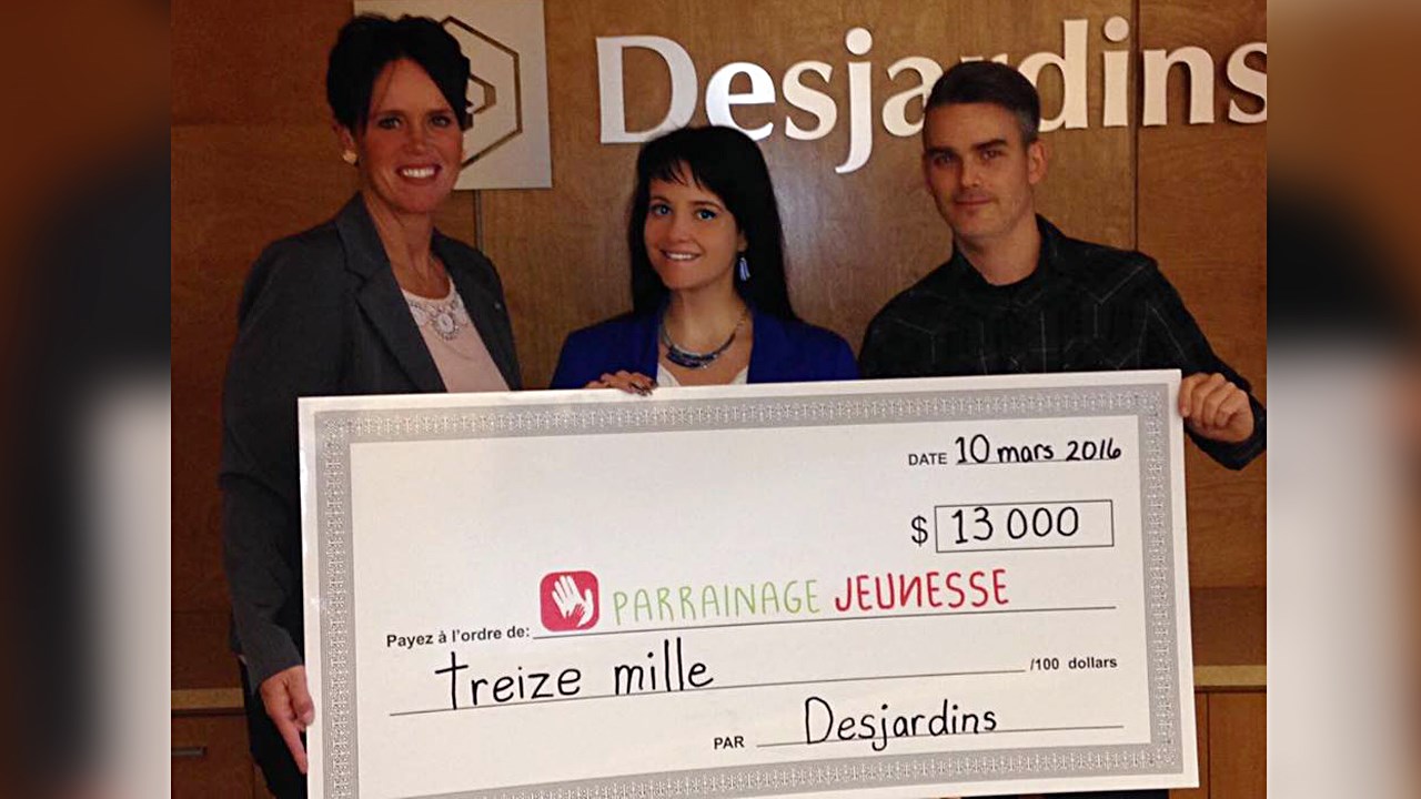 Marie-Josée Poulin, directrice générale adjointe Caisse Desjardins du Sud de la Chaudière, Dyane Plante, directrice générale Parrainage Jeunesse et Guy Maheux, président Parrainage Jeunesse.
