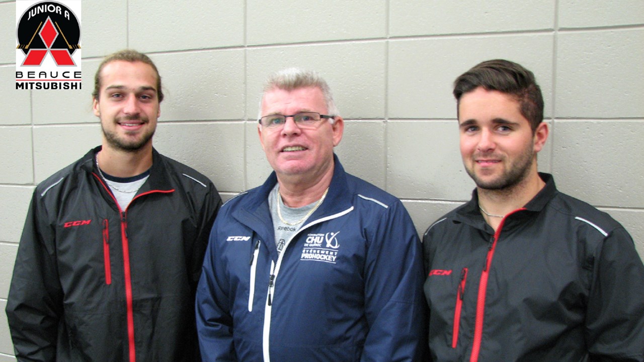 L'équipe d'entraîneurs du Junior A Beauce Mitsubishi est composée d'Olivier Veilleux, François Gouin et Jeff Pomerleau (de gauche à droite).