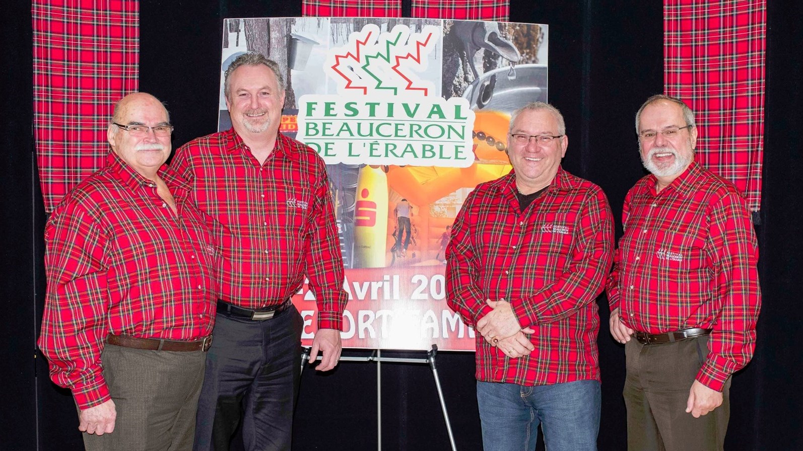 Guy-Paul Côté, vice-président du FBE, Rémi Fortin, président d'honneur de l'édition 2017, André Vaillancourt, président du FBE et Claude Morin, Maire de la Ville de Saint-Georges.