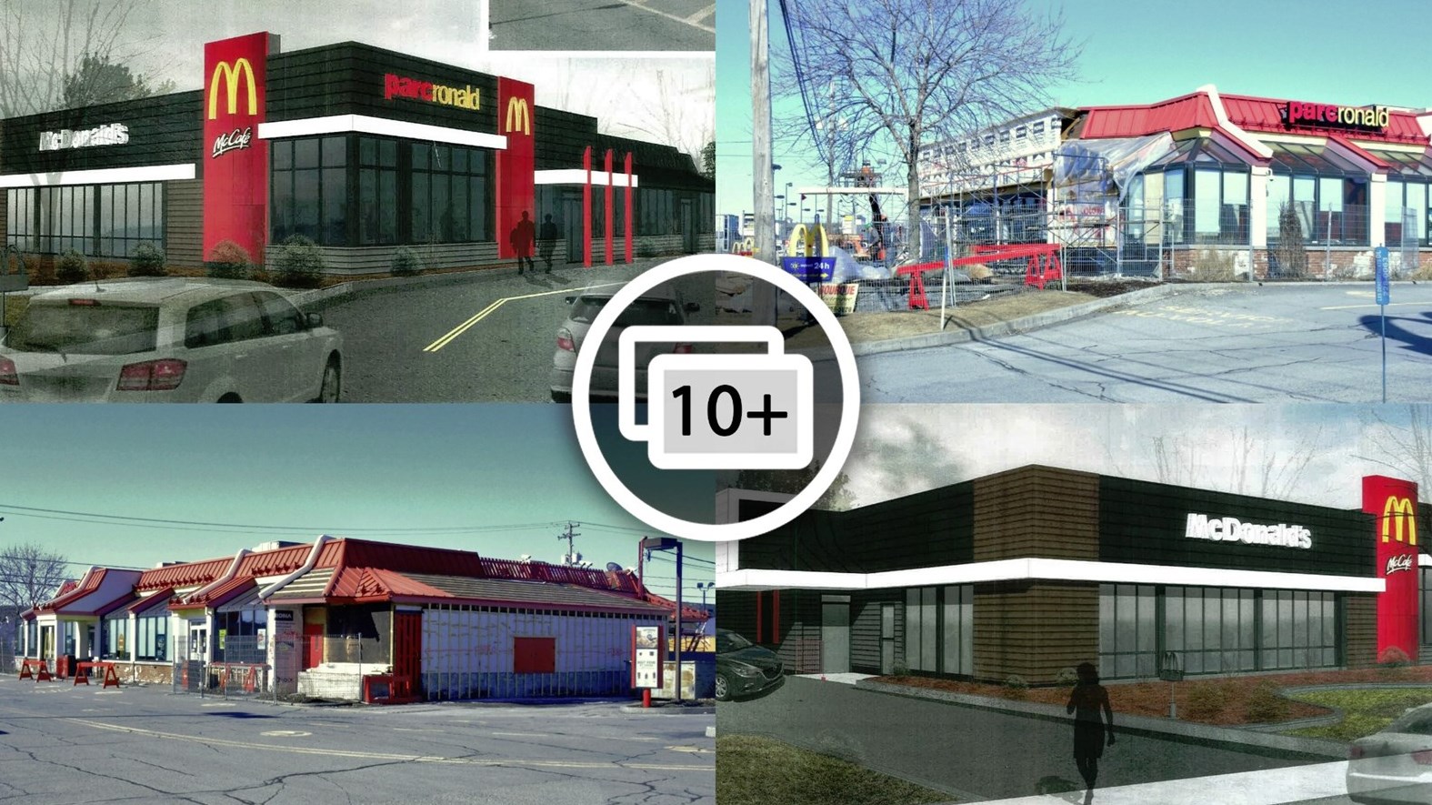 Le plan 3D de ce à quoi ressemblera le McDonald's du boulevard Lacroix à Saint-Georges suite à ses rénovations extérieures ainsi que l'avancement actuel des travaux extérieurs.