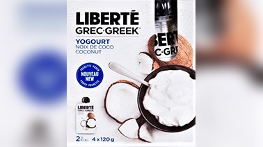 Les produits visés par le présent rappel sont yogourts grecs à la noix de coco 2 % de marque Liberté (4 sachets de 120 g) arborant les dates d'expiration 2017 JL 16, 2017 JL 21, 2017 JL 29, 2017 AU 11 et 2017 AU 19.