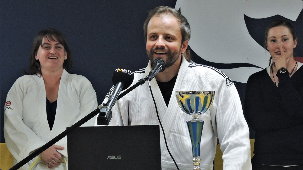 L'entraîneur et directeur technique du Club de judo St-Georges, Martin Beaulieu, lors de l'inauguration officielle des nouveaux locaux.