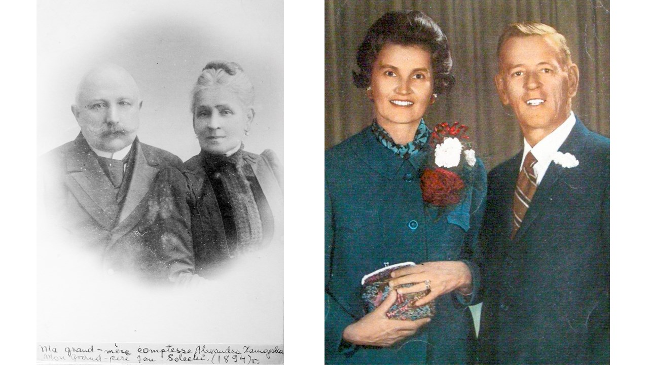 À gauche, les grand-parents paternels de Zdzislawa, dont sa grand-mère, issue de la noblesse, et à droite Ghislaine et Jules Baillargeon. 