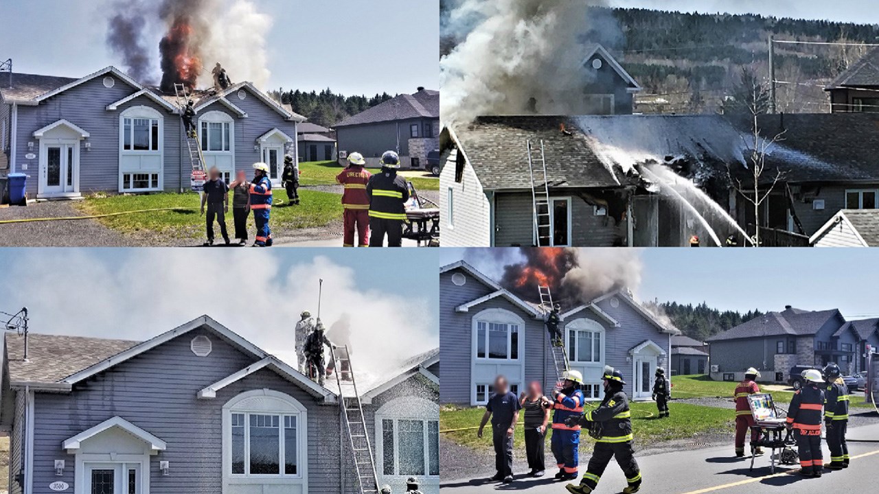 Un incendie s'est déclaré dans une résidence de type duplex sur la 2e Avenue, à Notre-Dame-des-Pins, peu après l'heure du dîner aujourd'hui, mercredi le 9 mai 2018.