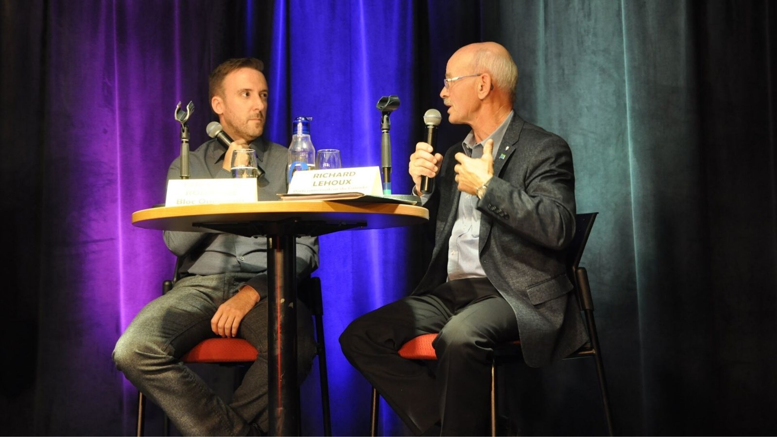 Le candidat du Bloc québécois, Guillaume Rodrigue, et le candidat conservateur, Richard Lehoux. 