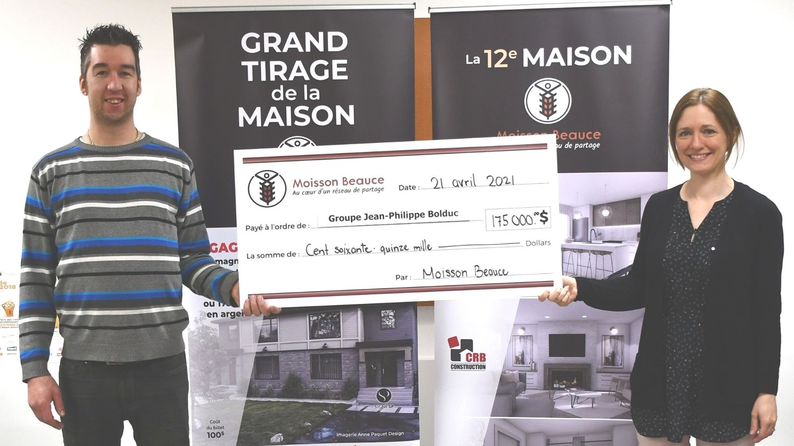 Jean-Philippe Bolduc et Marie Champagne (directrice générale de Moisson Beauce)