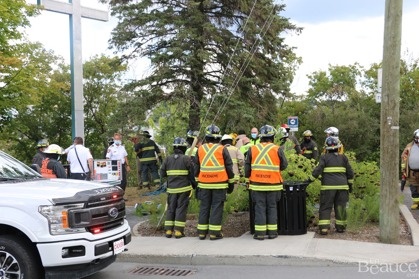 Une conductrice termine sa route dans des arbres