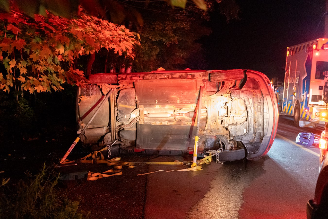 Trois blessés mineurs dans un capotage à Beauceville