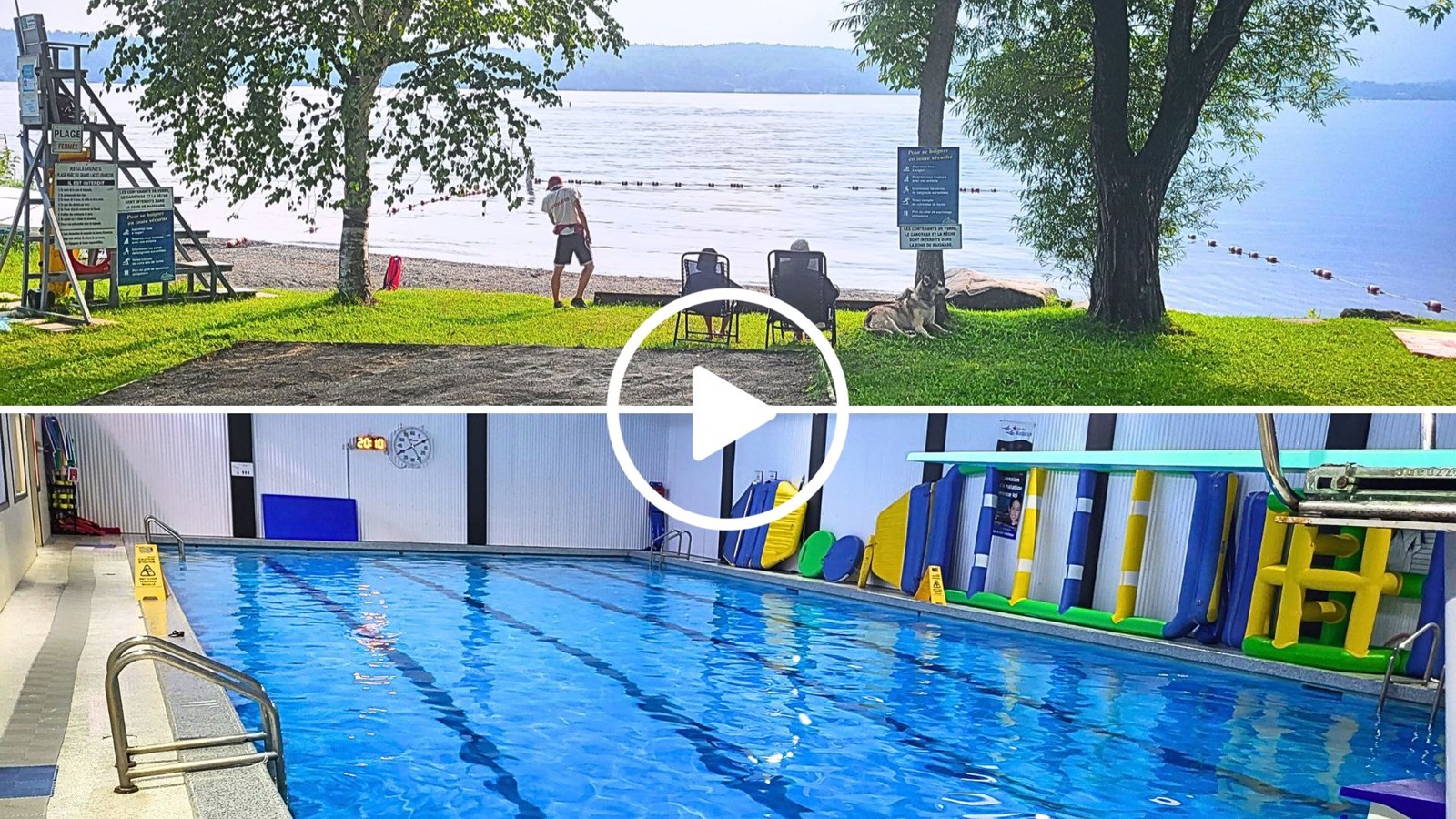 En haut: la plage municipale de Lambton.
En bas: la piscine municipale de Saint-Évariste-de-Forsyth.