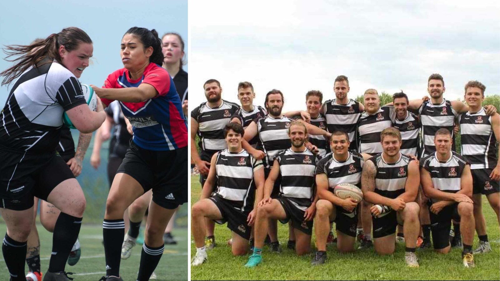 Une joueuse en action et l'équipe masculine de 2019