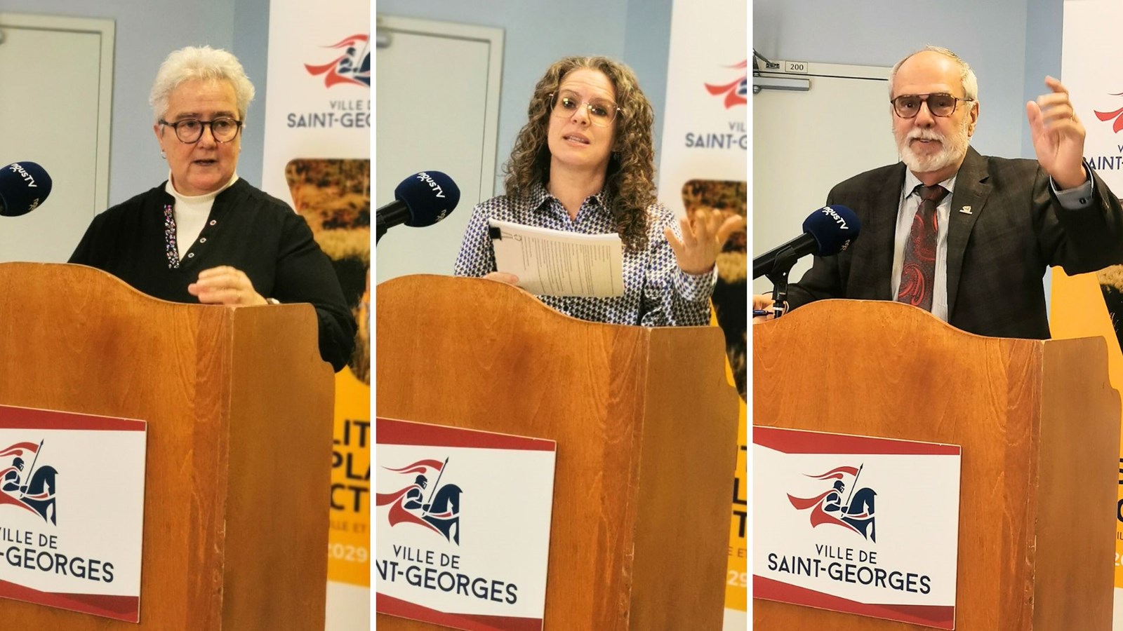 De gauche à droite, la directrice du Service des loisirs et de la culture, Carole Paquet, la conseillère municipale, Manon Bougie, et le maire de Saint-Georges, Claude Morin.