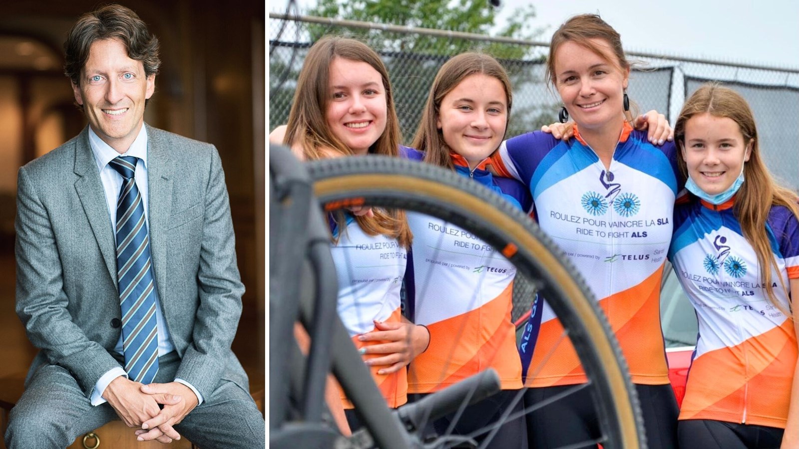 À gauche, Vincent Bourque. À droite, Isabelle Lessard avec ses filles, Maria, Charline et Arielle.