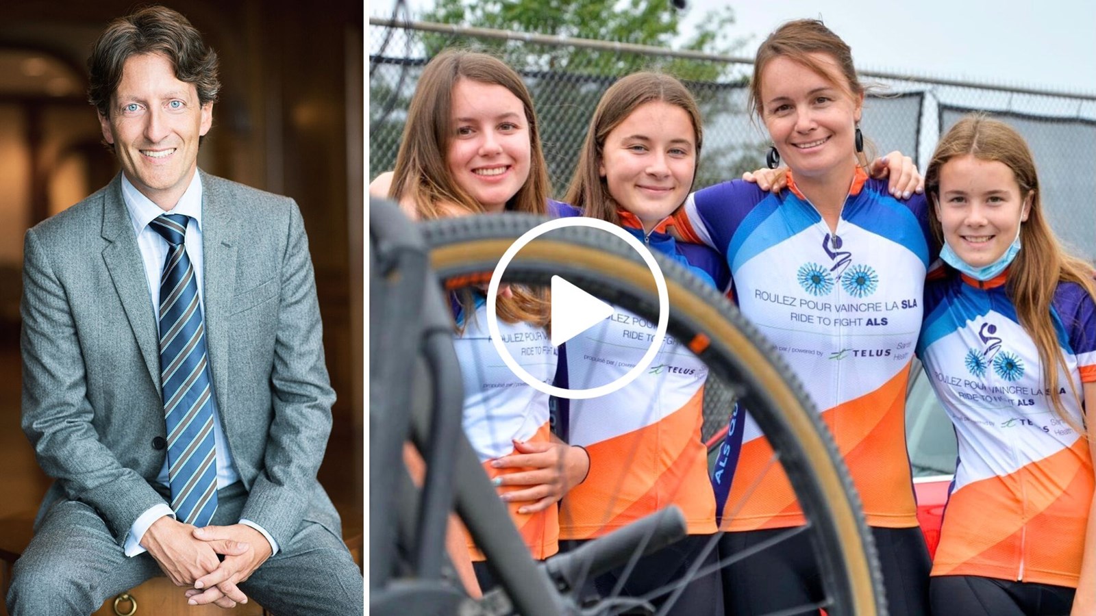 À gauche, Vincent Bourque. À droite, Isabelle Lessard avec ses filles, Maria, Charline et Arielle.