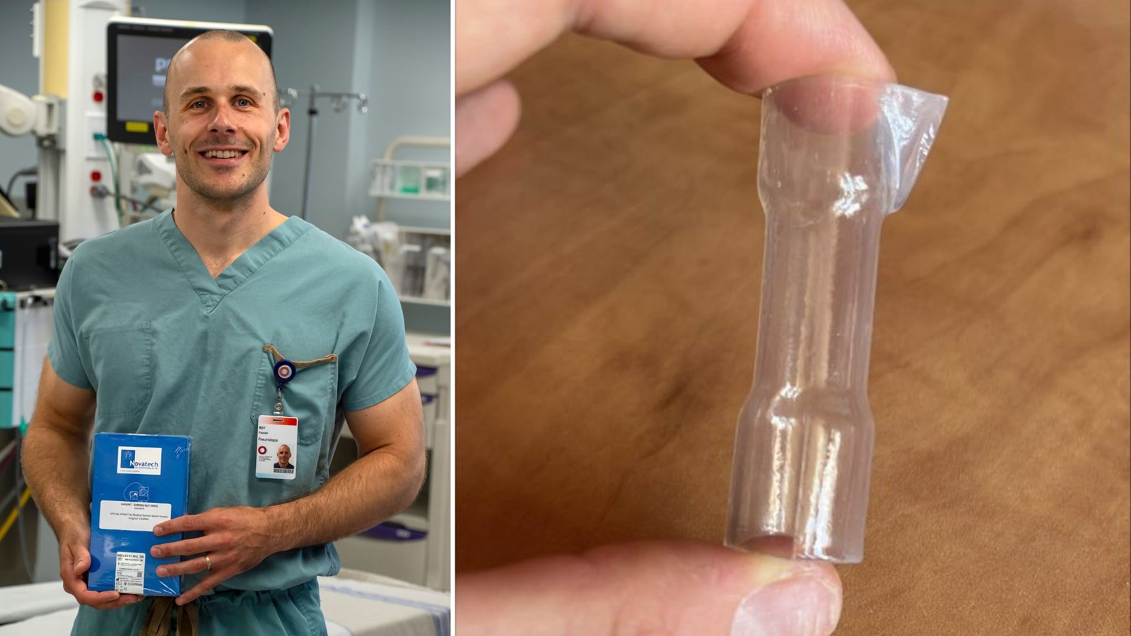 Dr Pascalin Roy et une reproduction de la pièce imprimée pour la patiente