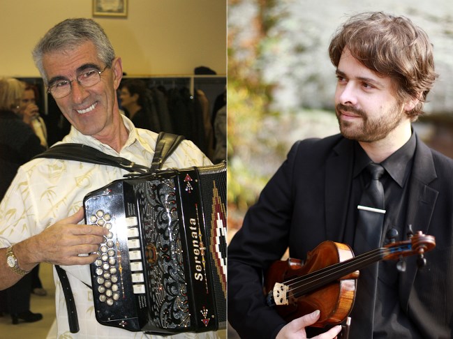 Un accordéoniste et un violoneux en prestation au CRAPO