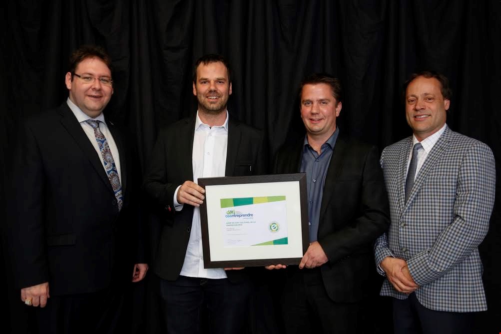 Pierre-Luc Bellerose, attaché politique de Mme Lise Thériault, vice première-ministre, Jean-Sébastien Martin, Simon Roy, Marco Leblanc, président de la Table d’action en entrepreneuriat de Lanaudière.