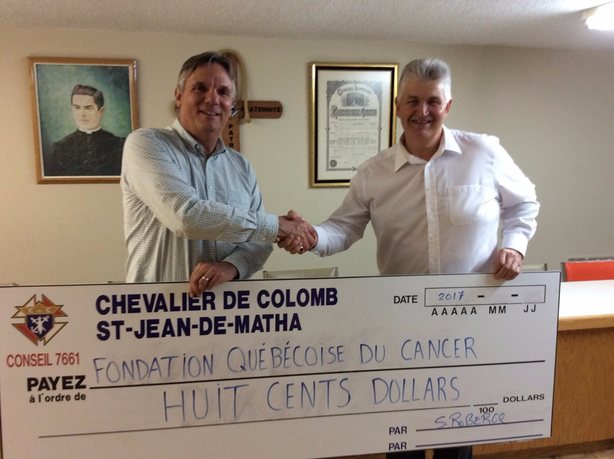 Les Chevaliers de Colomb de St-Jean-de-Matha appuient la Fondation québécoise du cancer