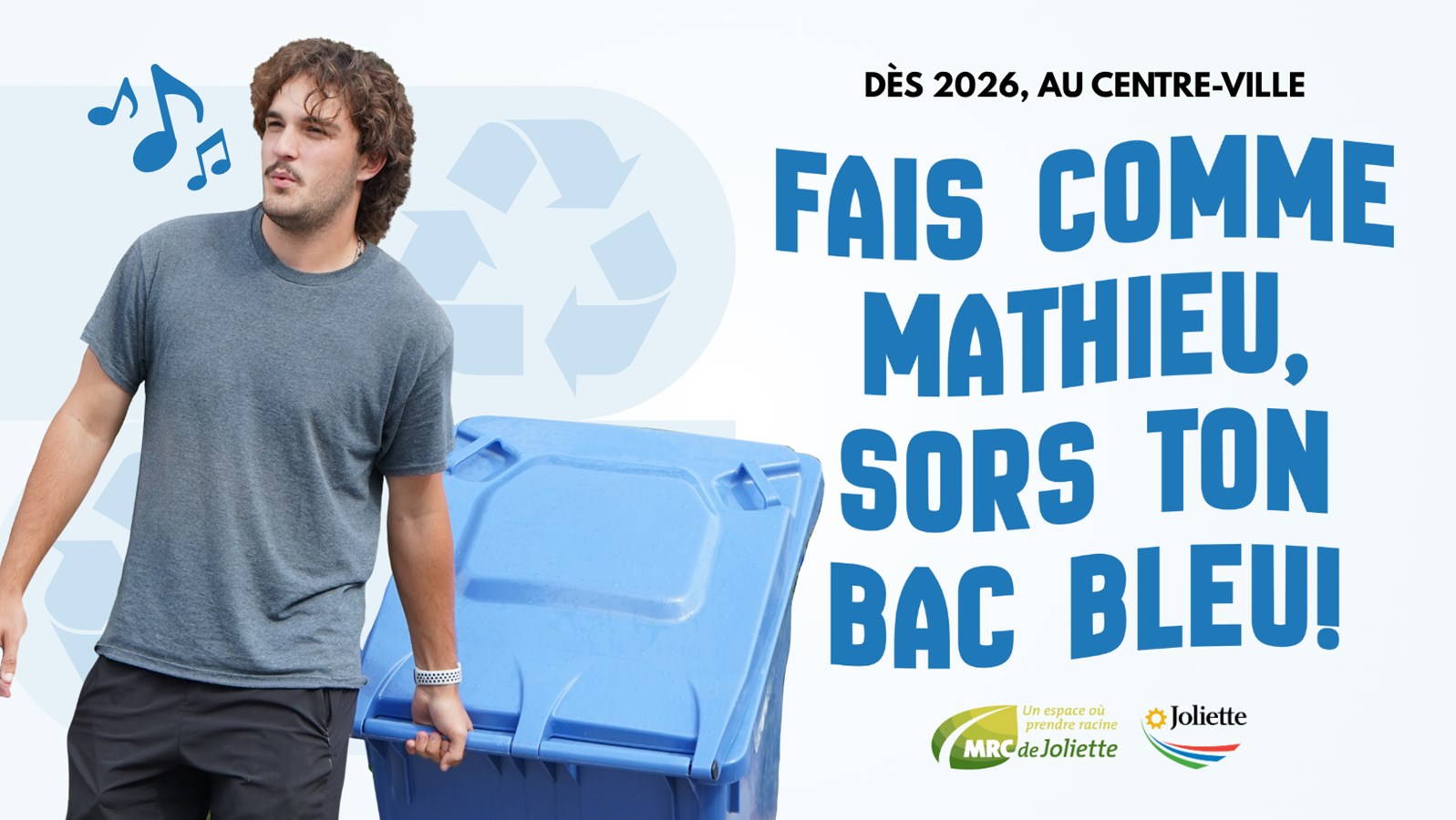 À compter du 1er janvier 2026, seules les matières recyclables déposées dans un bac bleu autorisé seront acceptées lors des collectes au centre-ville de Joliette.
