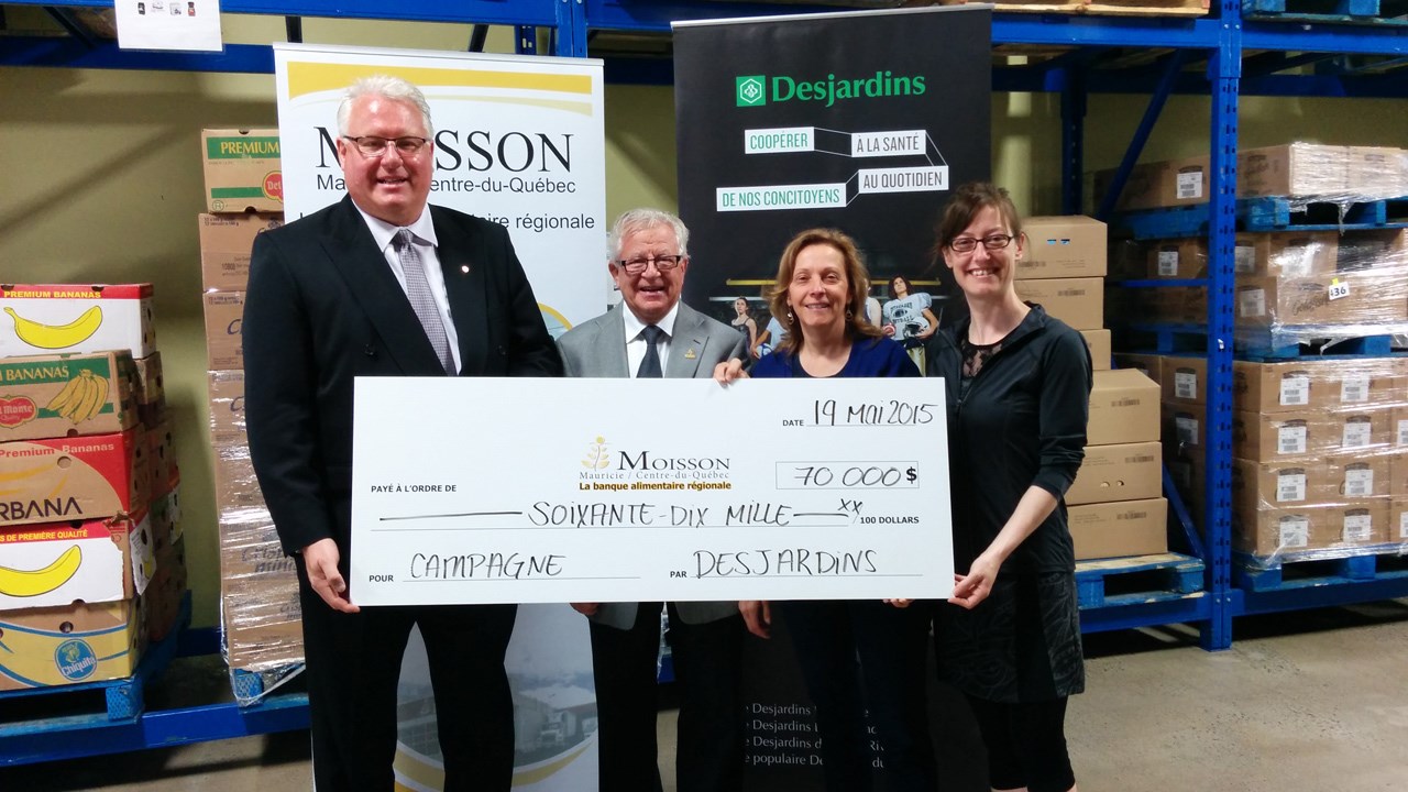 Desjardins remet 70 000 $ à Moisson Mauricie/Centre-du-Québec