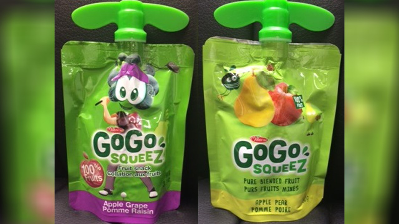 GoGo squeeZ rappelle deux saveurs de compote en gourde