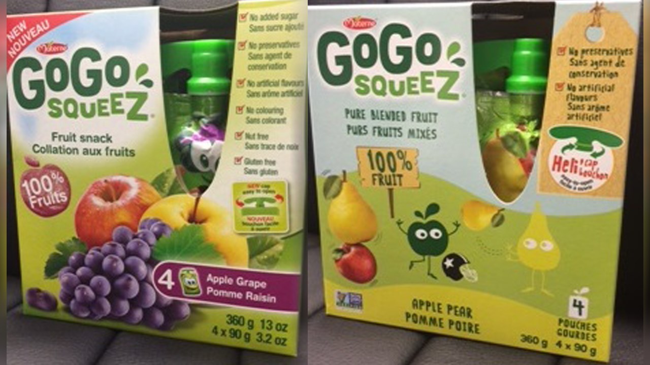 GoGo squeeZ rappelle deux saveurs de compote en gourde
