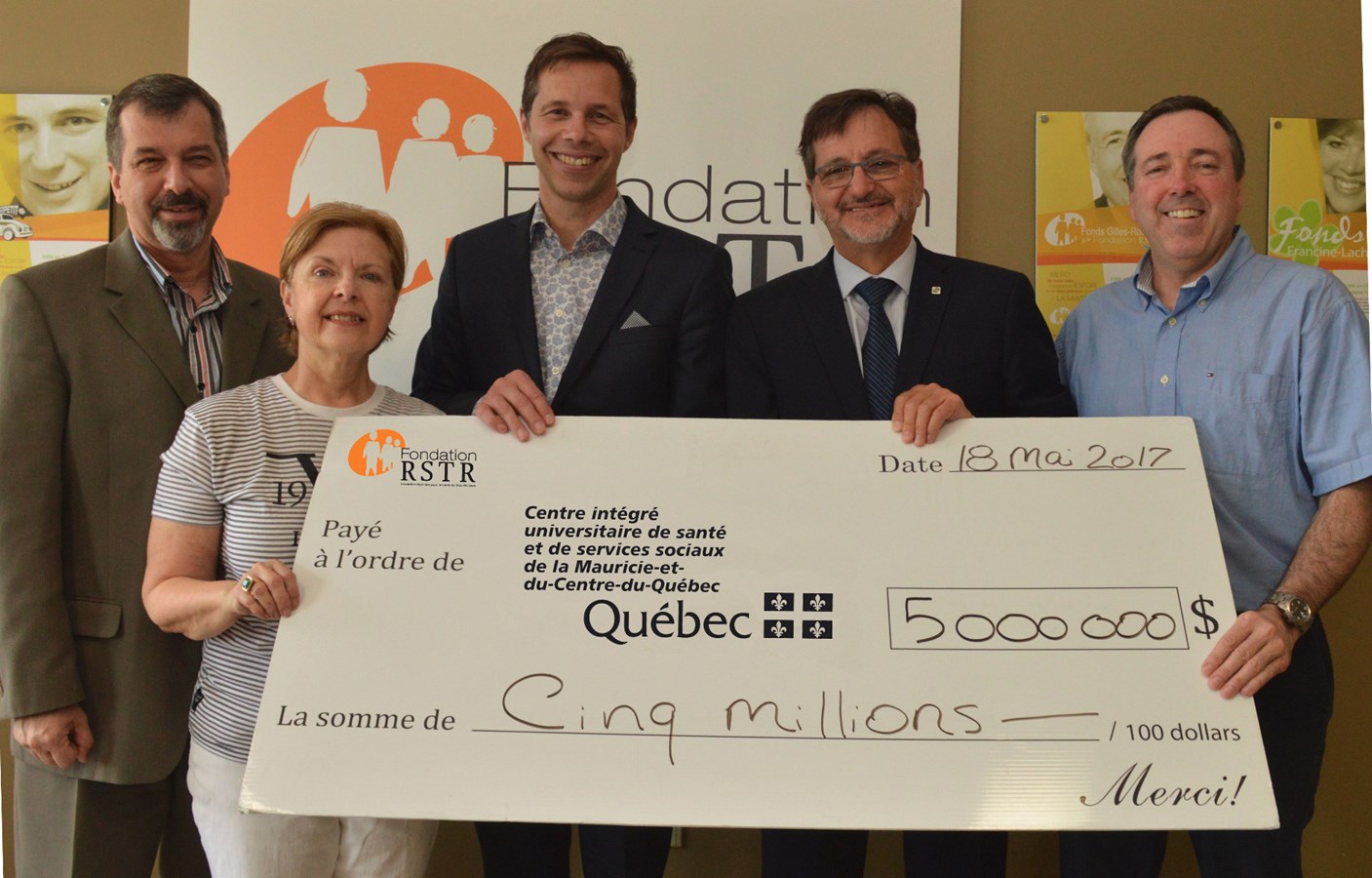 Du conseil d'administration de la Fondation RSTR : M. Denis Cardinal, trésorier, Mme Lisette Tremblay, présidente sortante, Me Pierre Soucy, secrétaire, M. Gaétan Boivin, président et M. Alain St-Arnaud, 2e vice-président.