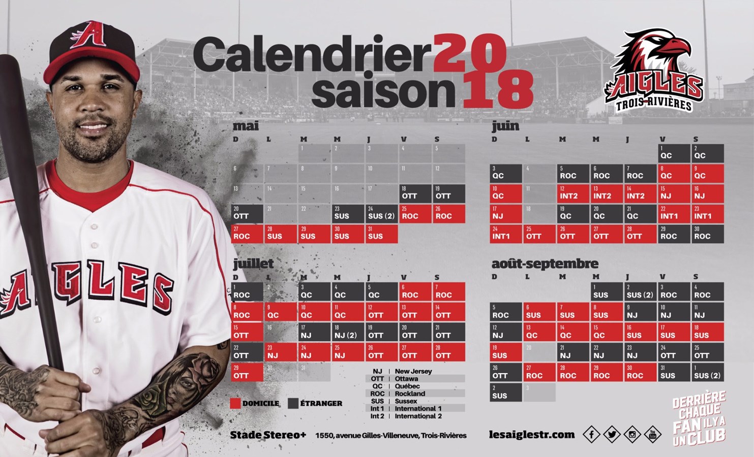 Dévoilement du calendrier 2018 des Aigles de Trois-Rivières