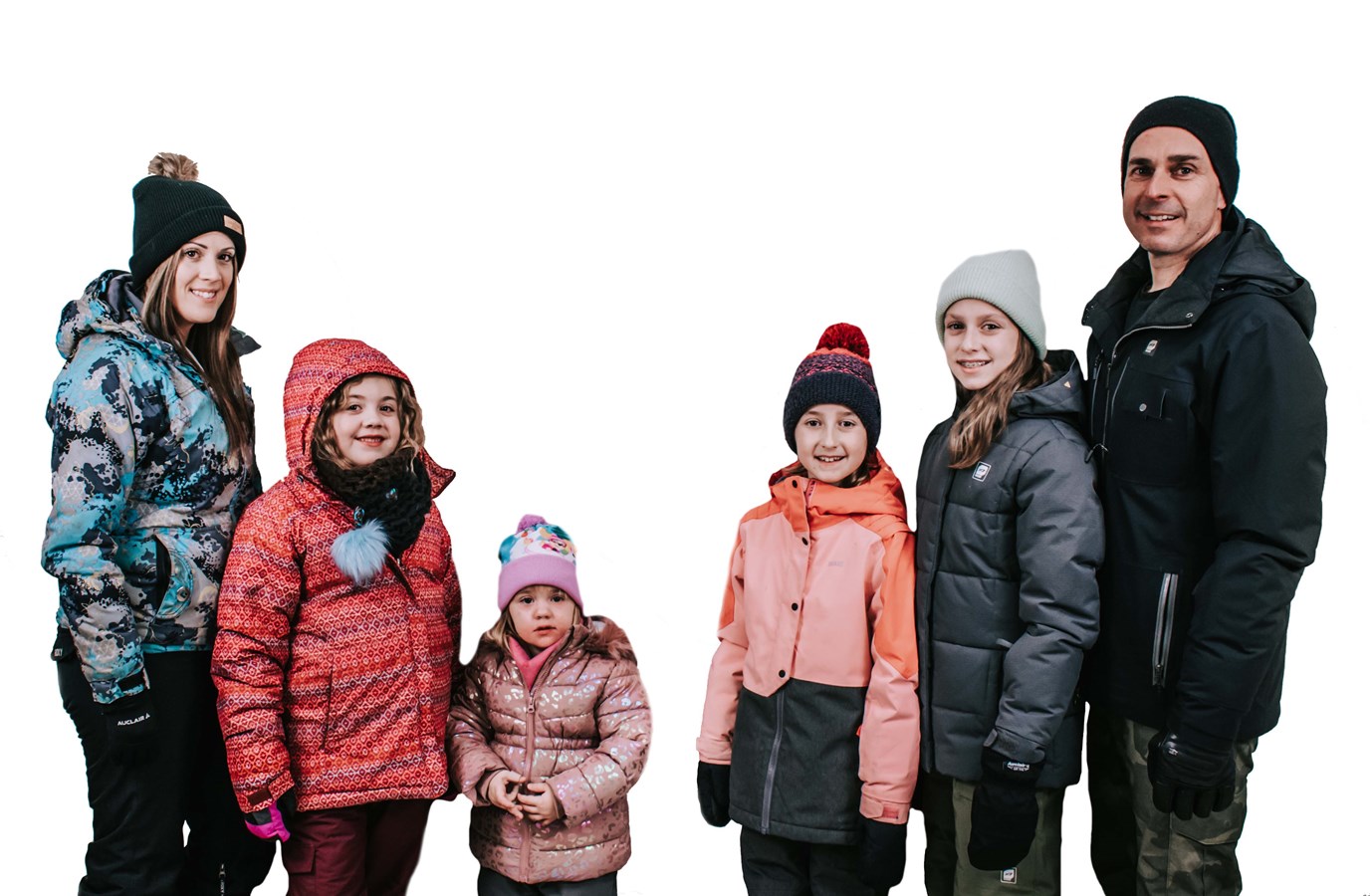 Les familles porte-paroles Marie-Philippe Lemire Michaud, Aly-Jade et Lyanna Bourassa - Chloé, Gabrielle et Jean-Philippe Montreuil.