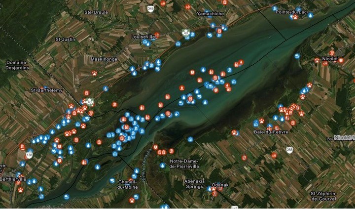 Une carte des projets réalisés au lac Saint-Pierre.
