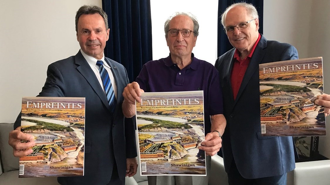 Michel Angers – maire de Shawinigan, René Hardy – historien et responsable du contenu et Raymond Tardif – vice-président de la revue Empreintes.