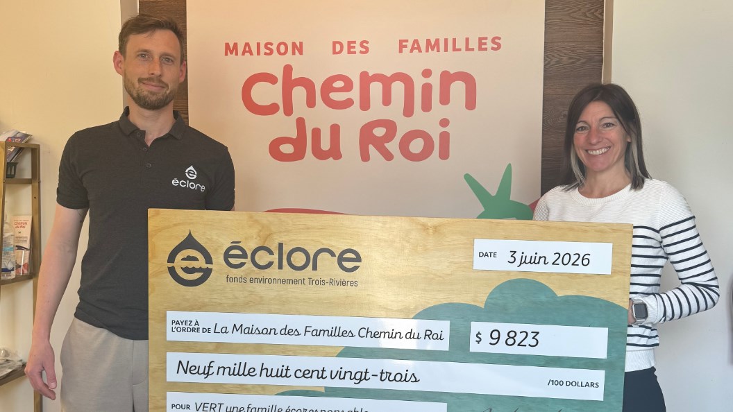 Maison des familles Chemin du Roi: Hoël Salaün, chargé de programmes Éclore - Fondation Trois-Rivières durable et Valérie Caron, directrice générale – Maison des familles Chemin du Roi