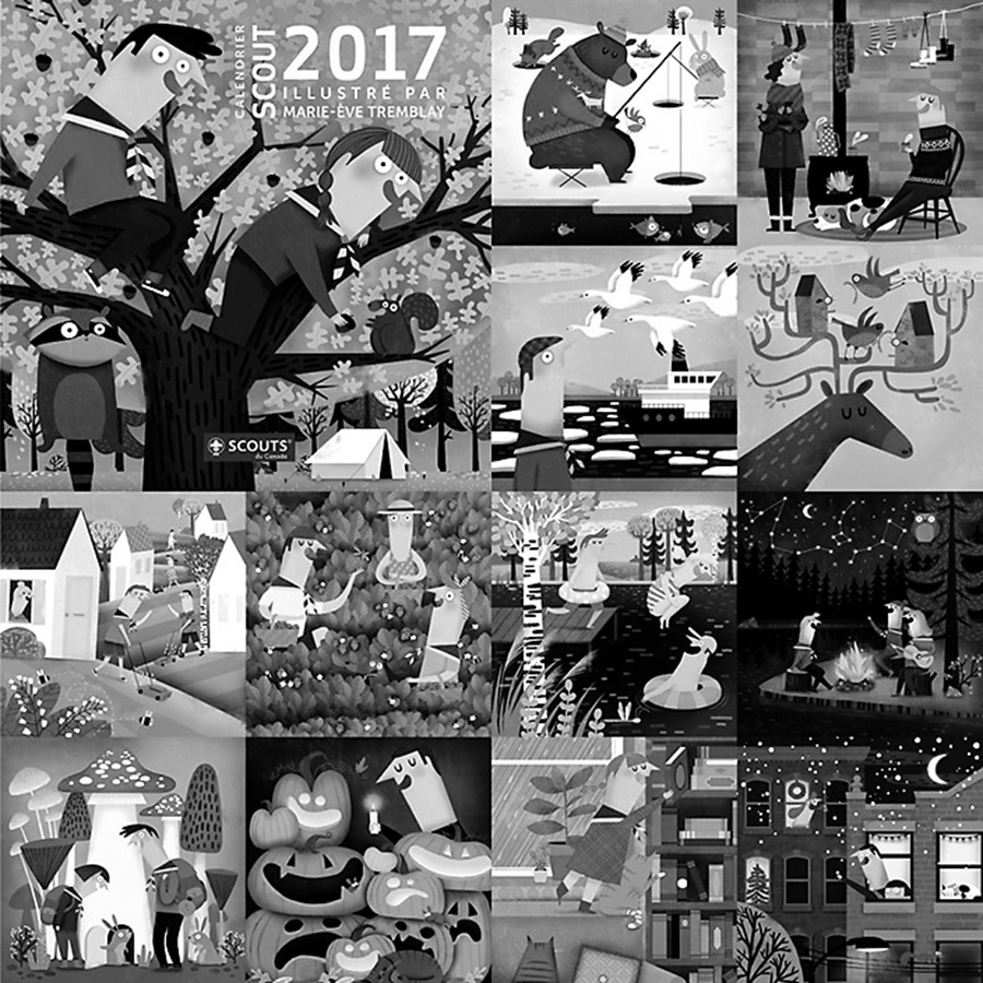 Pour une cinquième année consécutive, l’Association des scouts du Canada a retenu le calendrier de l’illustratrice Marie-Ève Tremblay.
