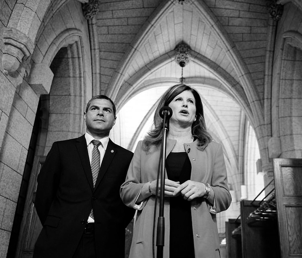 Le député Alain Rayes et la chef du Parti conservateur lors de l’annonce officielle.