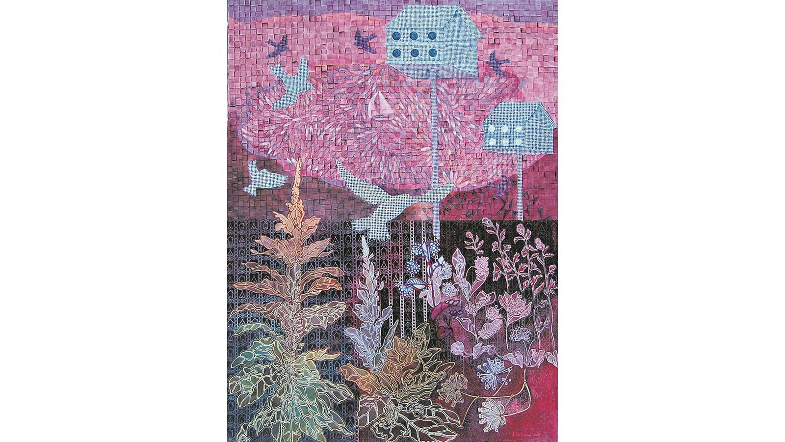 Johanne Bilodeau. Habiter le paysage. Acrylique et crayon sur toile, 102 cm x 76 cm, 2017