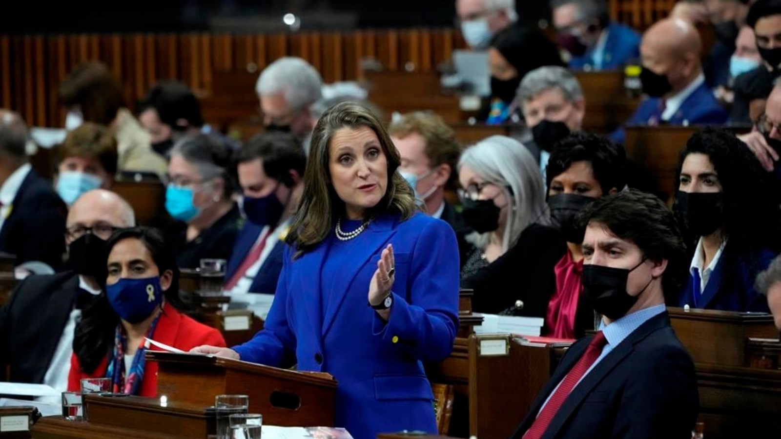 La ministre des Finances, Chrystia Freeland, lors du dépôt du budget fédéral 2022.